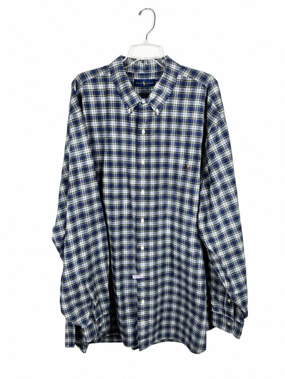 Polo Ralph Lauren 3XLT Blue Plaid Button Down Shirt Tall Flesh Pony Oxford Mens